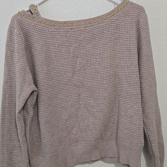 LIV Milano long sleeve round neck Oatmeal, Gold Chain Trin sweater size L - Picture 4 of 7